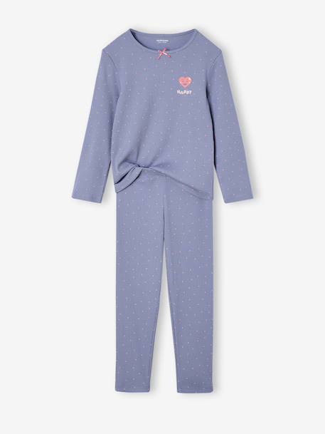 Pack of 2 Pyjamas in Ribbed Knit with Heart Print for Girls navy blue - vertbaudet enfant 