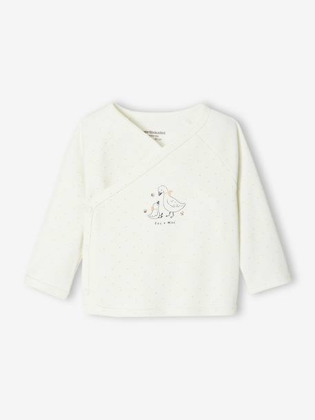 Cardigan with Print, Front Fastening, for Newborns aqua green+ecru - vertbaudet enfant 