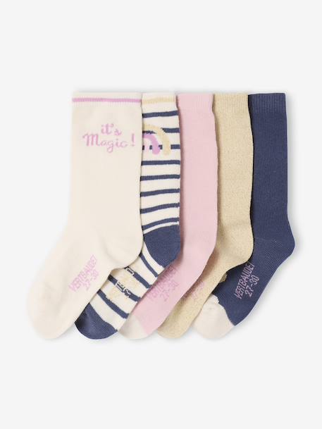 Pack of 5 Pairs of 'Unicorn' Socks for Girls navy blue - vertbaudet enfant 