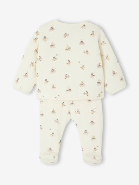 Ensemble matelassé gilet + pantalon à pieds entièrement imprimé écru+rose - vertbaudet enfant 