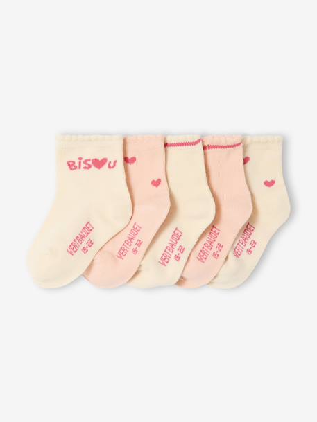 Pack of 5 Pairs of 'Hearts' Socks for Babies old rose - vertbaudet enfant 
