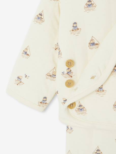 Quilted Set: Cardigan + Fully Printed Footed Trousers ecru+rose - vertbaudet enfant 