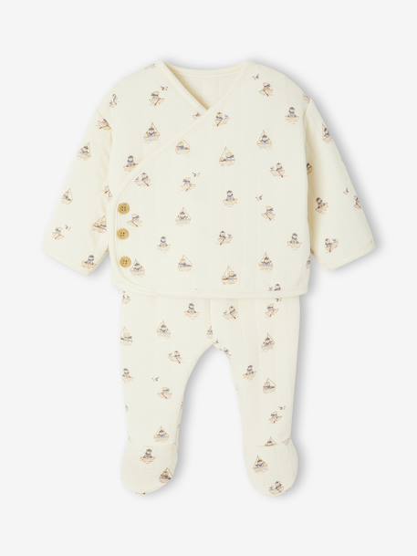 Quilted Set: Cardigan + Fully Printed Footed Trousers ecru+rose - vertbaudet enfant 