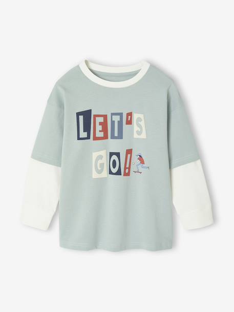 Tee-shirt effet superposition floqué garçon vert d'eau - vertbaudet enfant 