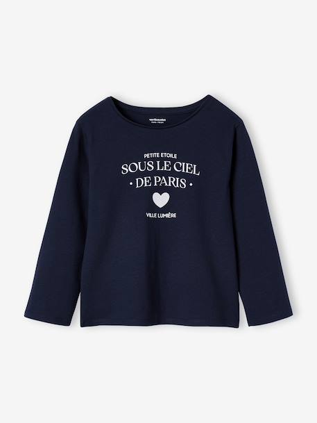 T-shirt fille imprimé manches longues écru+framboise+marine+rose pâle - vertbaudet enfant 