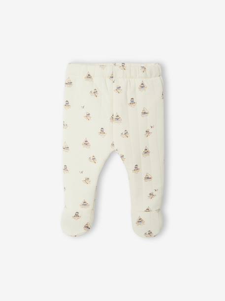 Ensemble matelassé gilet + pantalon à pieds entièrement imprimé écru+rose - vertbaudet enfant 