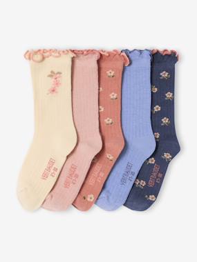 Girls-Underwear-Socks-Pack of 5 pairs of "fleurettes" socks for girls