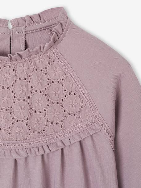 Top with Detail in Broderie Anglaise, for Girls ecru+GREEN DARK SOLID+mauve+navy blue+pale blue - vertbaudet enfant 