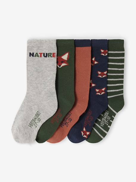 Pack of 5 pairs of 'fox' socks for boys fir green - vertbaudet enfant 