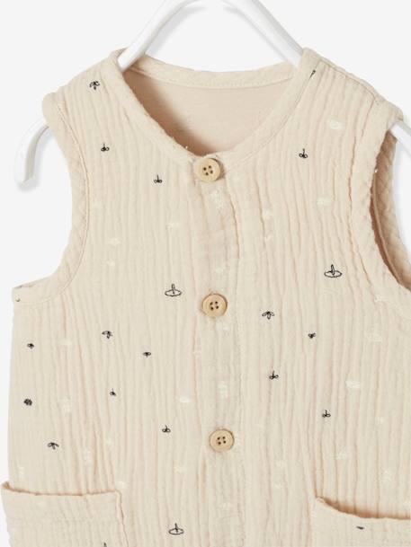 Jumpsuit for Newborn Baby Boys in Embroidered Cotton Gauze Beige - vertbaudet enfant 
