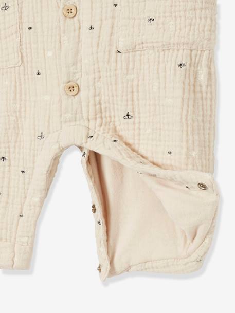 Jumpsuit for Newborn Baby Boys in Embroidered Cotton Gauze Beige - vertbaudet enfant 