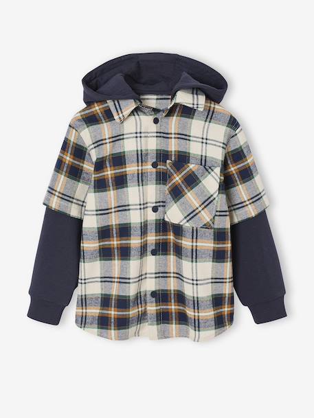 Chemise double matière effet 2 en 1 garçon carreaux blanc - vertbaudet enfant 