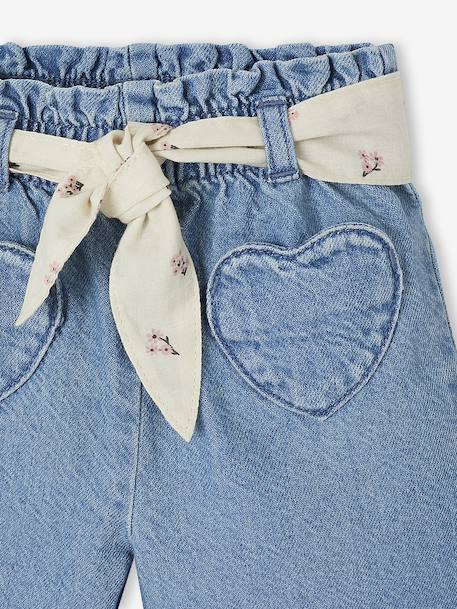 Wide Leg Jeans with Tie Belt, for Babies brut denim+stone - vertbaudet enfant 