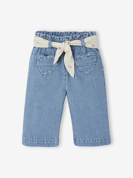 Wide Leg Jeans with Tie Belt, for Babies brut denim+stone - vertbaudet enfant 
