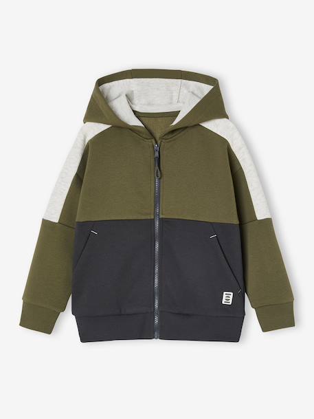 Sports Jacket with Zip & Hood, Colourblock Effect, for Boys bordeaux red+fir green+khaki+marl grey - vertbaudet enfant 