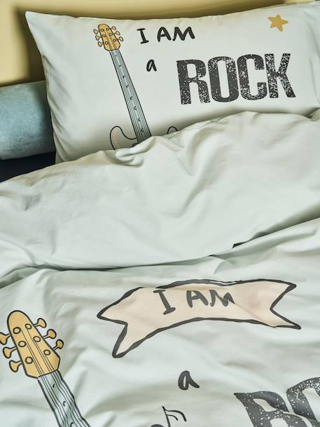 Duvet Cover Set + Pillowcase for Children, ROCK MUSIC sage green - vertbaudet enfant 