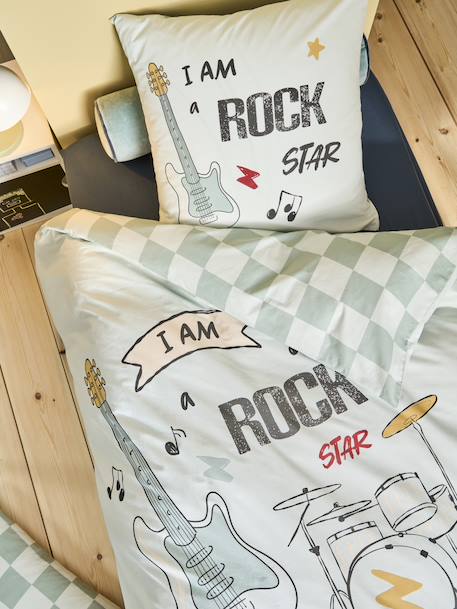 Duvet Cover Set + Pillowcase for Children, ROCK MUSIC sage green - vertbaudet enfant 