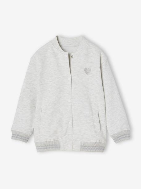 Varsity-Style Fleece Jacket for Girls marl grey+navy blue - vertbaudet enfant 