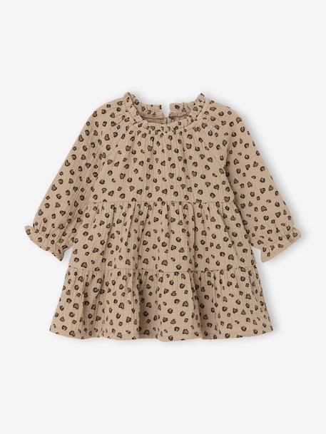 Robe bébé à volants en gaze de coton rose+taupe+vieux rose - vertbaudet enfant 