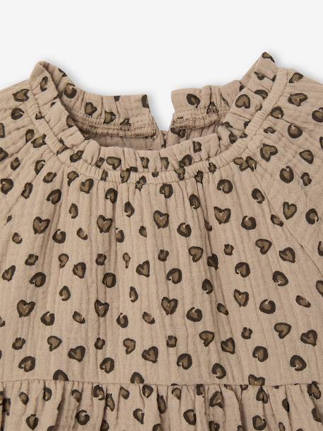 Robe bébé à volants en gaze de coton rose+taupe+vieux rose - vertbaudet enfant 
