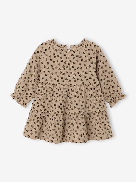 Ruffled Dress in Cotton Gauze, for Girls old rose+rose+taupe - vertbaudet enfant 