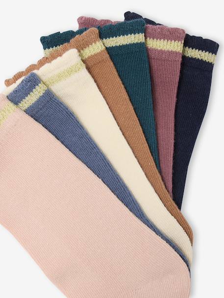 Lot de 7 paires de mi-chaussettes fille lurex bleu+framboise+rose poudré - vertbaudet enfant 