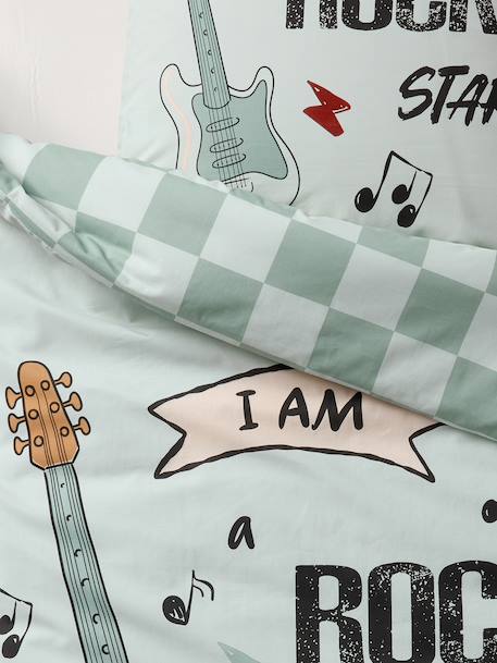 Duvet Cover Set + Pillowcase for Children, ROCK MUSIC sage green - vertbaudet enfant 