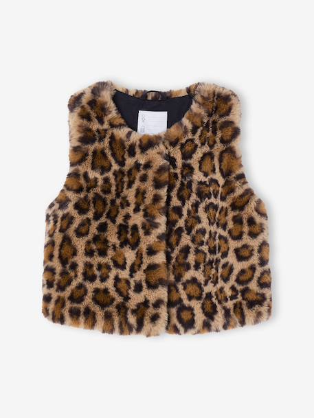 Gilet sans manches fille fausse fourrure BLANC CLAIR UNI+marron imprimé - vertbaudet enfant 