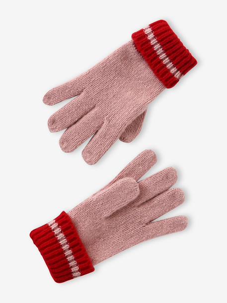 Girl's striped set: beanie + snood + mittens/gloves blush - vertbaudet enfant 