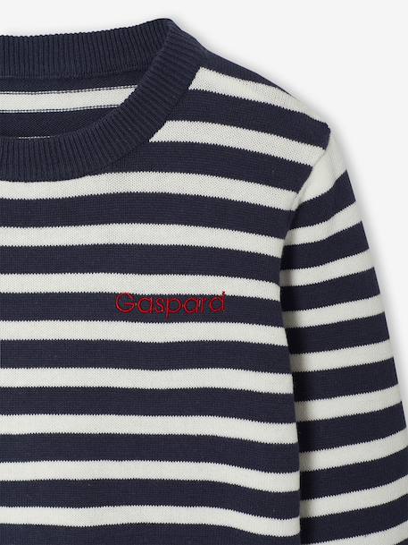 Basic Round-Neck Long-Sleeved Jumper for Boys navy blue+striped blue - vertbaudet enfant 