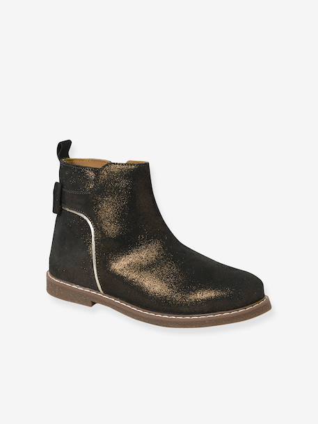 Leather Boots for Girls camel+Dark Blue+printed black - vertbaudet enfant 