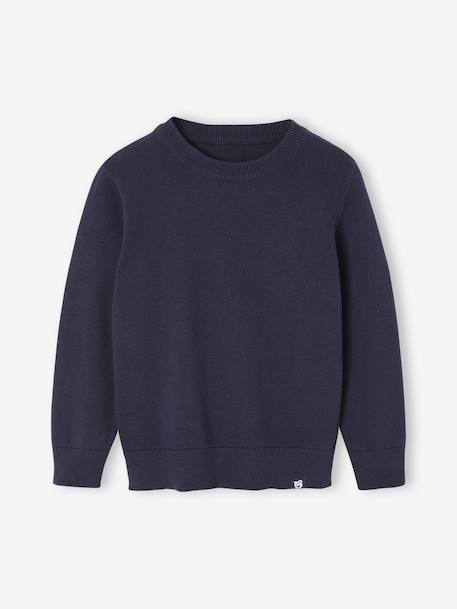 Basic Round-Neck Long-Sleeved Jumper for Boys navy blue+striped blue - vertbaudet enfant 