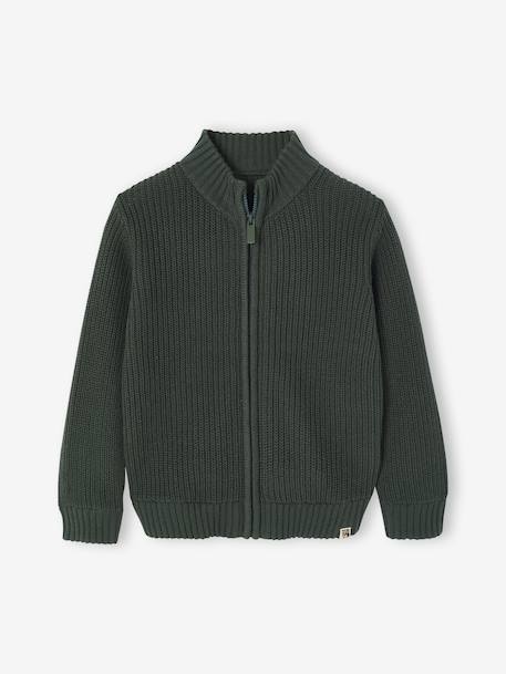 High Neck Long-Sleeved Cardigan for Boys green+navy blue - vertbaudet enfant 