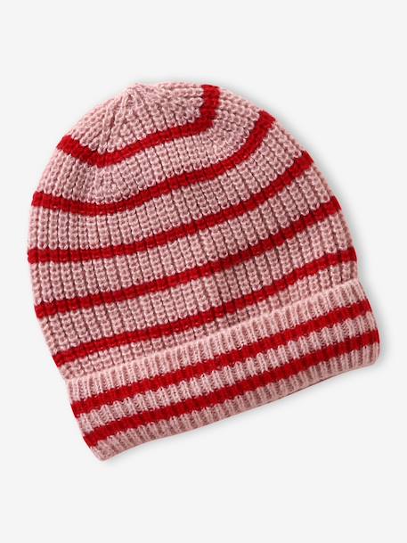 Girl's striped set: beanie + snood + mittens/gloves blush - vertbaudet enfant 