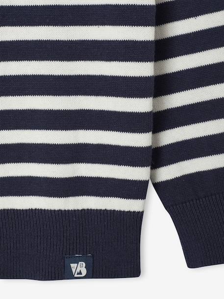 Basic Round-Neck Long-Sleeved Jumper for Boys navy blue+striped blue - vertbaudet enfant 