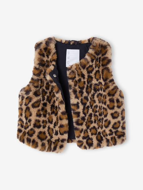 Gilet sans manches fille fausse fourrure BLANC CLAIR UNI+marron imprimé - vertbaudet enfant 