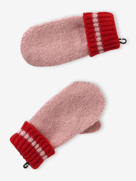 Girl's striped set: beanie + snood + mittens/gloves blush - vertbaudet enfant 
