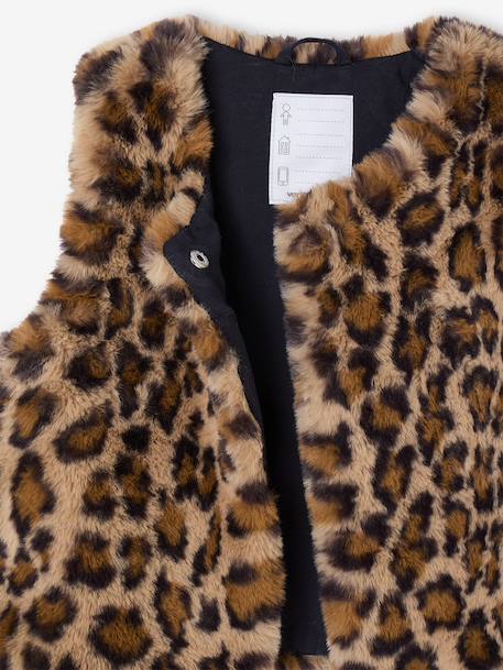 Gilet sans manches fille fausse fourrure BLANC CLAIR UNI+marron imprimé - vertbaudet enfant 