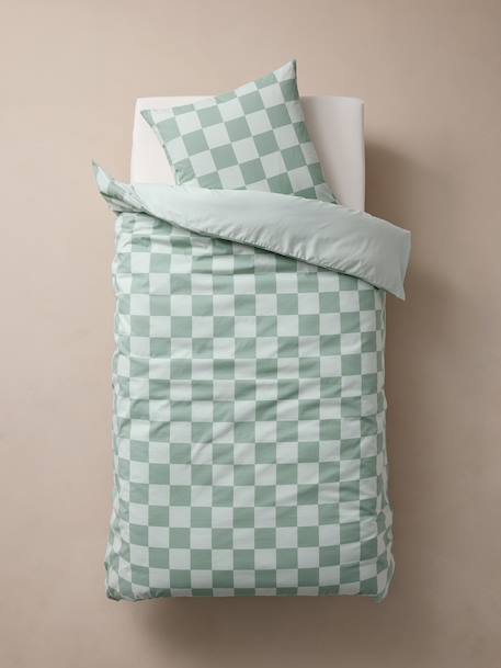 Parure housse de couette + taie d'oreiller enfant ROCK MUSIC, avec coton recyclé vert sauge - vertbaudet enfant 