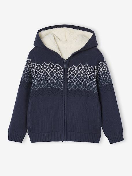 Hooded Sherpa-Lined Cardigan for Boys navy blue - vertbaudet enfant 