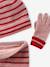 Girl's striped set: beanie + snood + mittens/gloves blush - vertbaudet enfant 