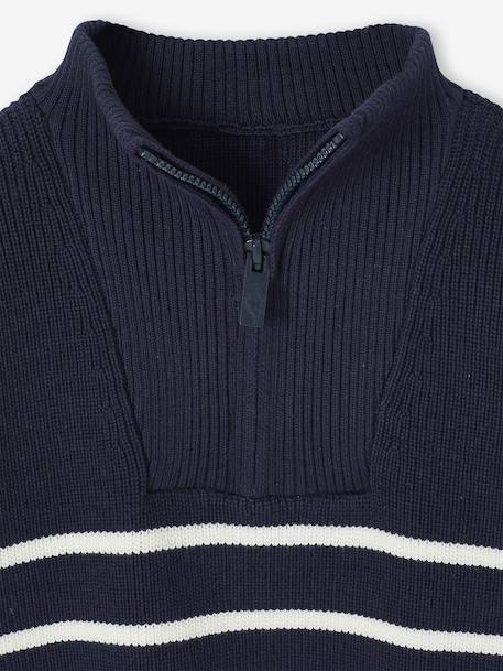 Striped Long-Sleeved Trucker Jumper for Boys navy blue - vertbaudet enfant 