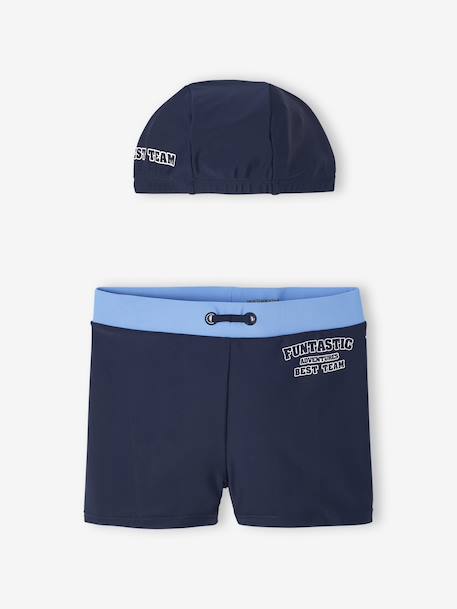 Ensemble de bain boxer + bonnet garçon encre - vertbaudet enfant 