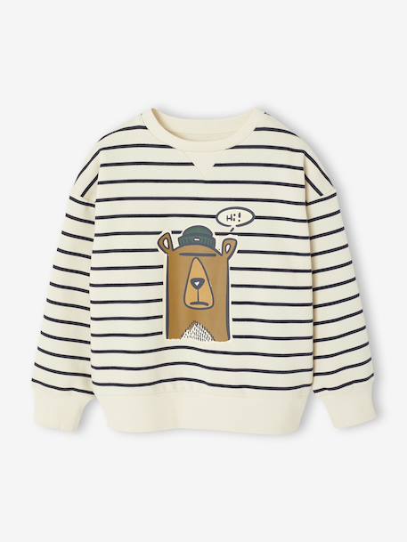 Printed Dog Sweatshirt for Boys striped white+tomato red - vertbaudet enfant 