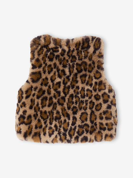 Gilet sans manches fille fausse fourrure BLANC CLAIR UNI+marron imprimé - vertbaudet enfant 
