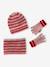 Girl's striped set: beanie + snood + mittens/gloves blush - vertbaudet enfant 