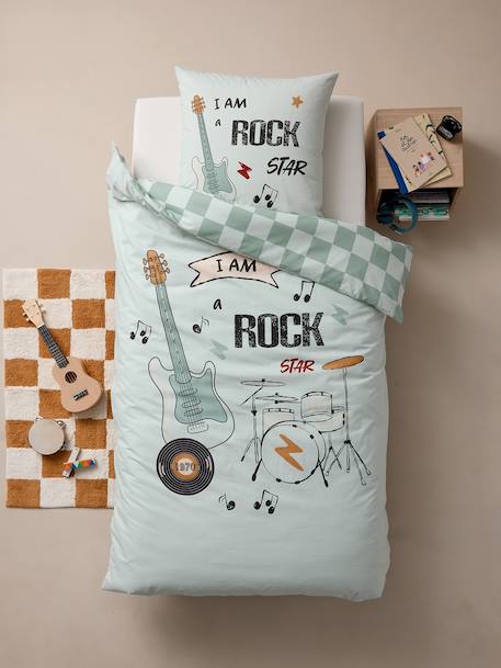 Duvet Cover Set + Pillowcase for Children, ROCK MUSIC sage green - vertbaudet enfant 
