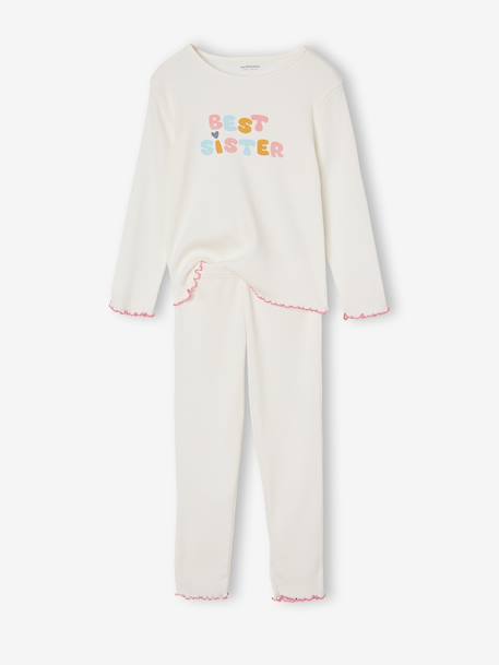'Best Sister' Pyjamas in Ribbed Jersey Knit, for Girls ecru - vertbaudet enfant 