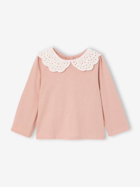Pack of 2 T-Shirts with Broderie Anglaise Collar for Babies rosy - vertbaudet enfant 