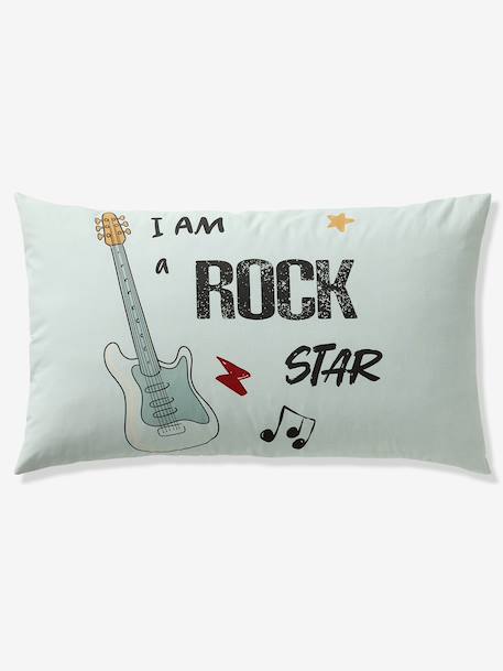 Parure housse de couette + taie d'oreiller enfant ROCK MUSIC, avec coton recyclé vert sauge - vertbaudet enfant 